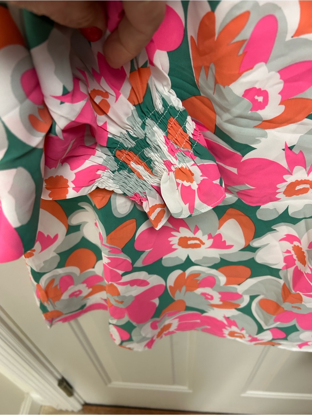 Mascomoda Floral V-Neck Long-Sleeve Blouse - Pink Green - Picture 6 of 8